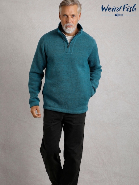Albastru deschis - Weird Fish Stowe Recycled 1/4 Zip Soft Knit 100% Organic cotton Sweatshirt (AK7777) | 250 LEI