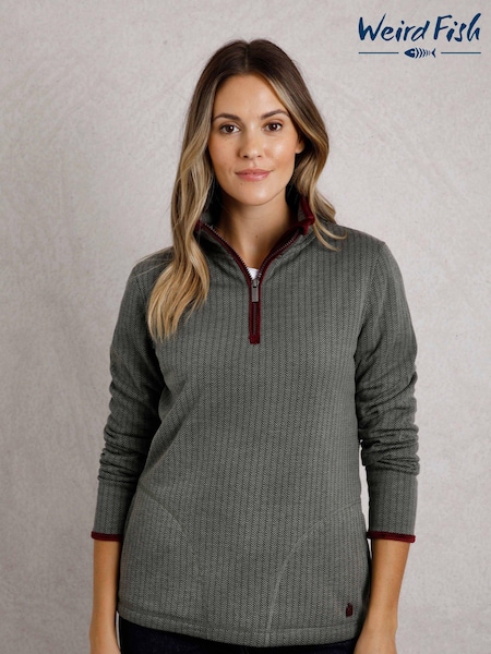 Weird Fish Green Weird Fish Lilie Quarter Zip Herringbone Sweat Top (AK7813) | €44