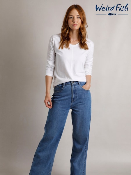 Weird Fish Dark Blue Marl Corine Wide Leg Denim Jeans (AK7839) | ₪251