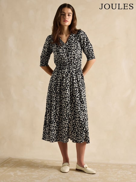 블랙 - Joules Adele V-Neck Midi Dress (AK7862) | KRW129,200