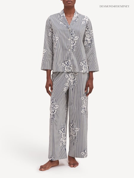 Pinstripe Rose Navy - Desmond & Dempsey 402 Long Pyjamas Set (AK7893) | ‏495 ر.ق.
