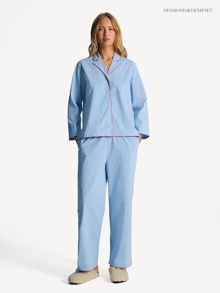 Plain Cotton Blue - Desmond & Dempsey 402 Long Pyjamas Set (AK7895) | ‏470 ر.ق.