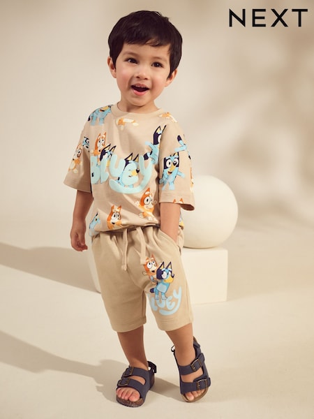 Neutral Blue All-Over-Print T-Shirt & Shorts Set (3mths-8yrs) (AK7904) | R$ 155 - R$ 195