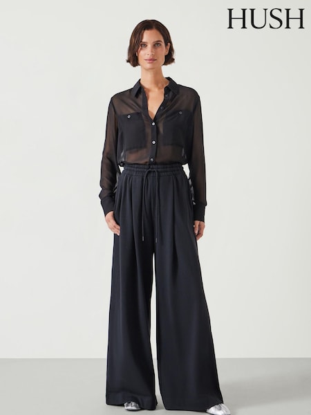 Hush Black 100% Cotton Taylor Wide Leg Joggers (AK7987) | €44.50