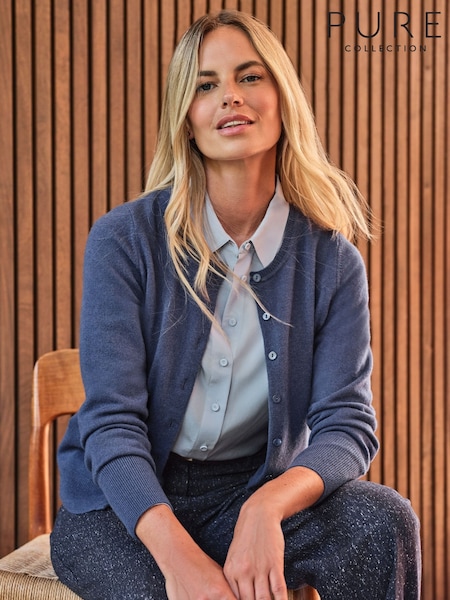 Pure Collection Cashmere Crew Neck Cardigan with Colour Matched Buttons (AK7998) | €185