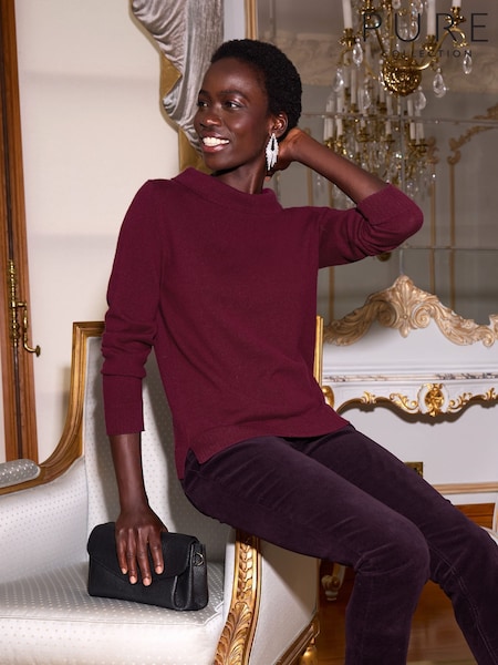 Pure Collection Red Cashmere Bardot Neck Jumper (AK8006) | €198