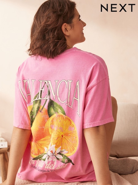 Pink Valencia Oversized 100% Cotton Night T-Shirt (AK8087) | €8.50