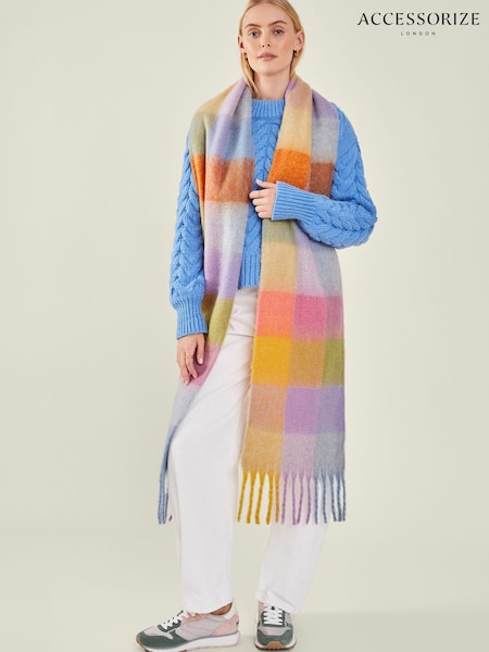 Accessorize Yellow Super Soft Winter Pastel Check Tassel Scarf (AK8127) | AED98