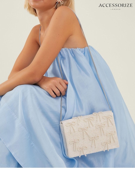 Accessorize Natural Bridal Pearl Bow Clutch Bag (AK8151) | $72