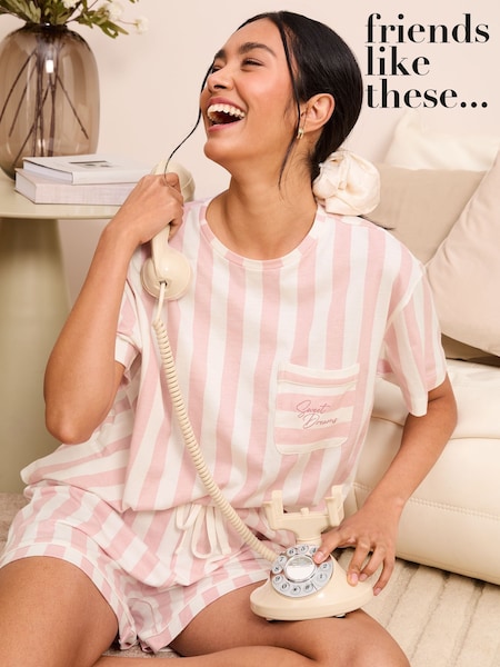 Friends Like These Pink T-Shirt and Short Jersey 100% Cotton Pyjamas Set (AK8386) | ₪131
