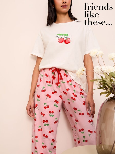Roz - Set de pijamale Friends Like These din jerseu cu tricou și pantaloni, 100% bumbac (AK8396) | 209 LEI