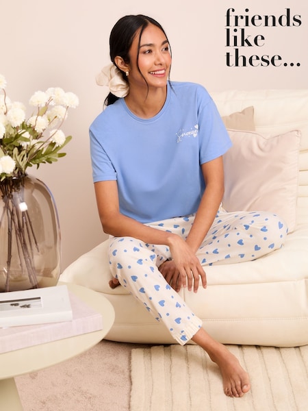 Albastru - Set de pijamale Friends Like These din jerseu cu tricou și pantaloni, 100% bumbac (AK8408) | 186 LEI