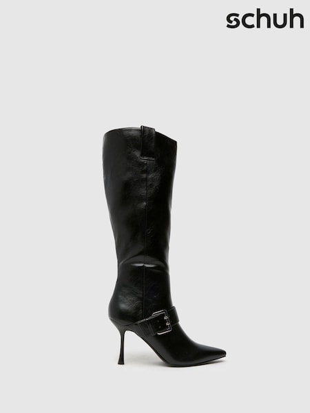 Schuh Darbie Buckle Point Knee High Black Boots (AK8487) | €83