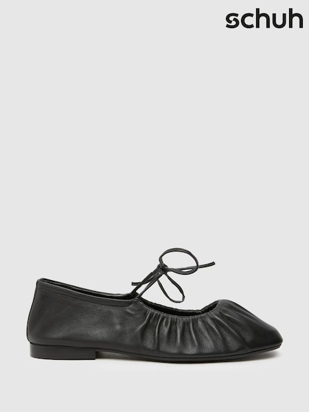 Schuh Lindy Leather Ruched Black Ballerinas (AK8492) | 69 €