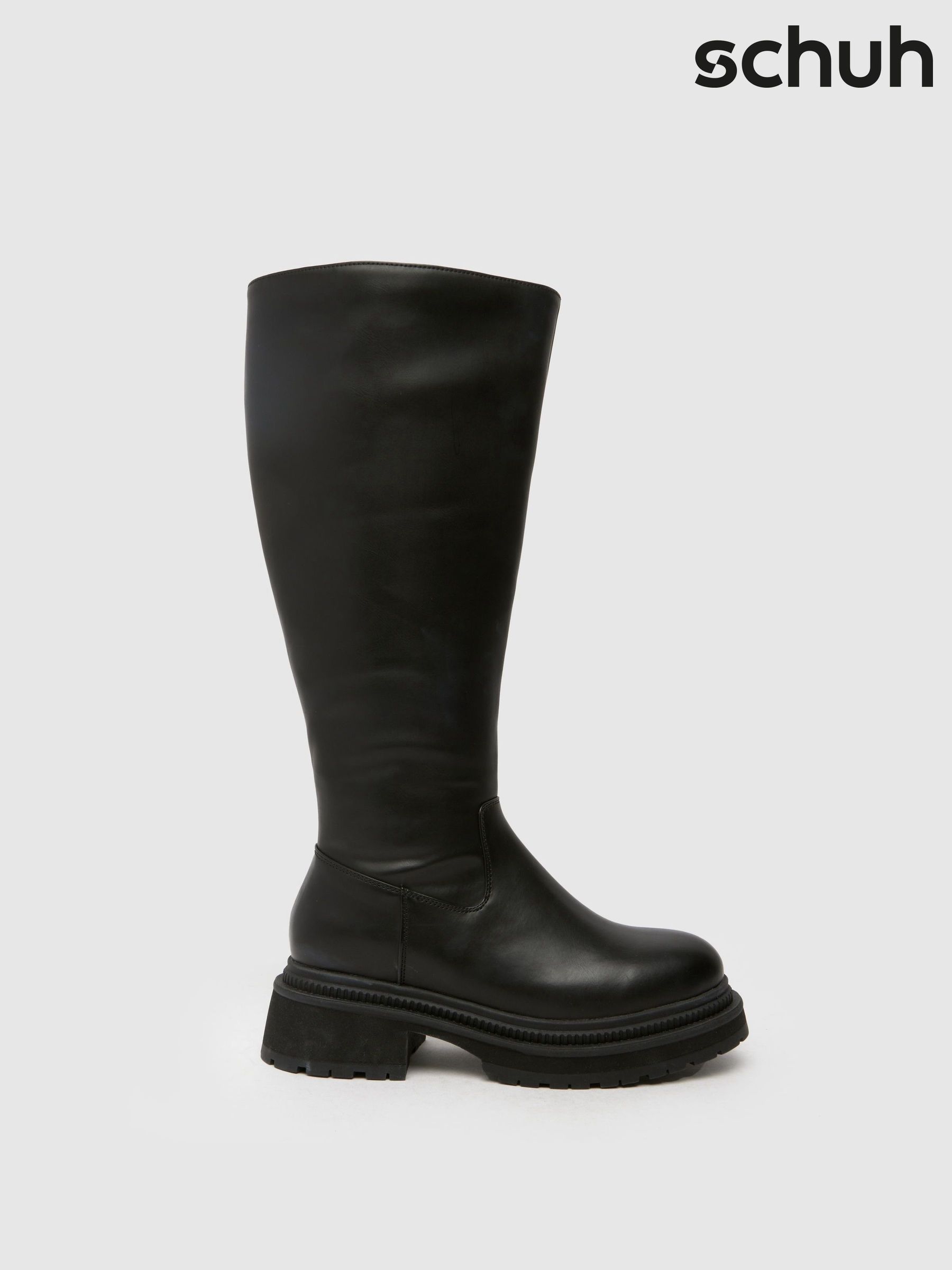 Black pull on knee high boots discount