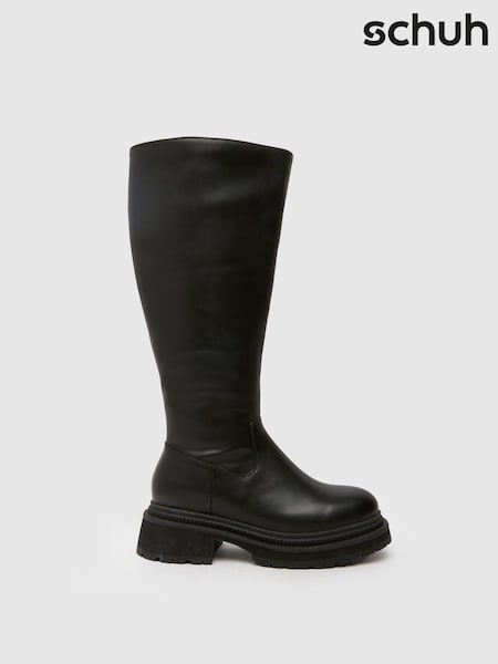 Schuh Wide Fit Delma Pull On Black Boots (AK8523) | 410 LEI