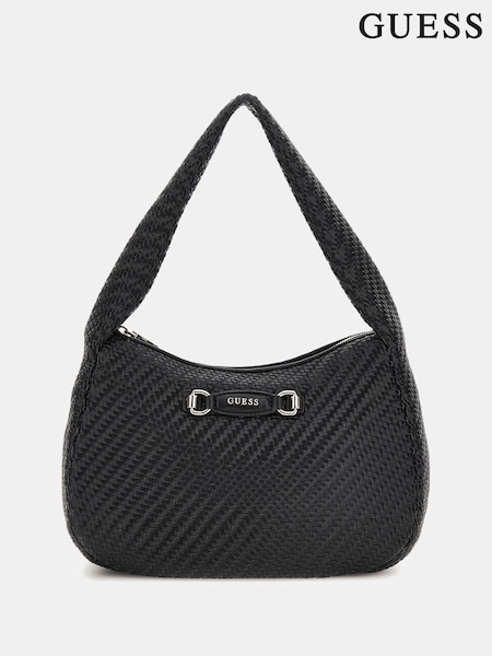 Negru - Geantă de umăr din țesătură Hobo Guess Francy (AK8551) | 703 LEI