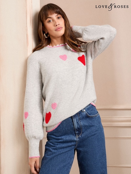 Love & Roses Grey Scallop Woven Collar Jumper (AK8620) | €38
