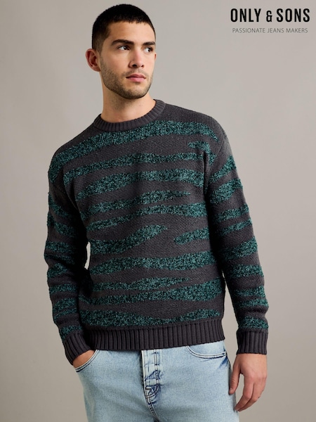 Only & Sons Grey Boucle Textured Crew Knit Jumper (AK8646) | ₪277