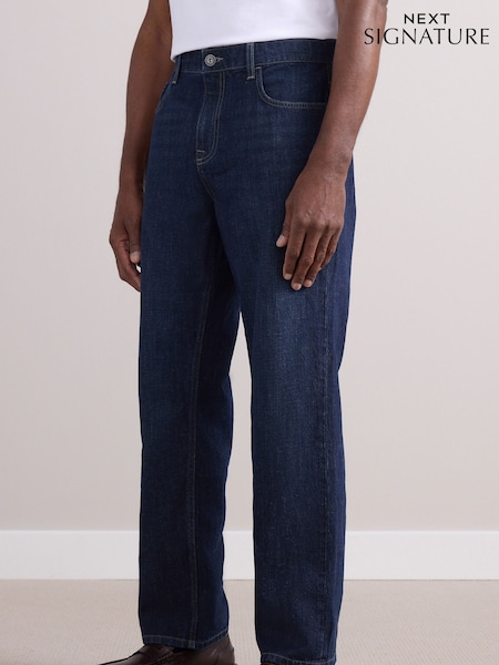 Dark Blue Straight Fit Signature Lightweight Cotton Linen Jeans (AK8738) | €46