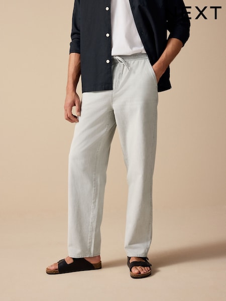 Cinza claro - Elasticated Waist Cotton Linen Denim Jeans (AK8758) | R$ 305