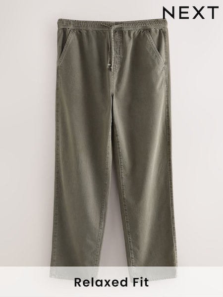 Verde cáqui - Elasticated Waist Cotton Linen Denim Jeans (AK8759) | R$ 305