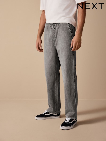 Cinza - Elasticated Waist Cotton Linen Denim Jeans (AK8784) | R$ 305