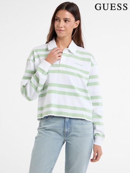 Grün - Guess Jeans Rugby-Poloshirt mit Streifen und Logo aus 100% Baumwolle (AK8817) | 90 €