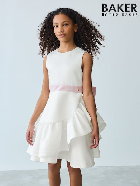 Baker by Ted Baker Satin Bow Waist Occasion White Dress (AK8840) | 323 QAR - 350 QAR