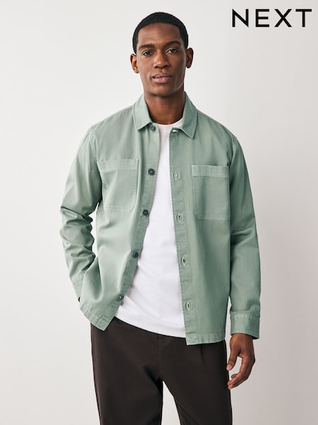 Зеленый - 100% Cotton Contrast Stitch Shacket Jacket (AK8841) | €48