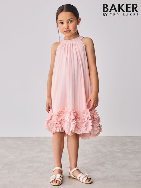 Baker by Ted Baker Pink Mesh Halter 3D Floral Print Hem Dress (AK8846) | € 81 - € 89