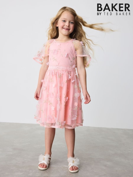 Baker by Ted Baker Pink 3D Scattered Floral Print Angel Sleeve Dress (AK8848) | ‏299 د.إ.‏ - ‏ 341‏ د.إ.