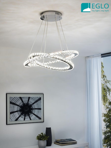 Eglo Chrome Varrazo Crystal Effect Glass Steel Pendant Ceiling Light (AK8937) | €739