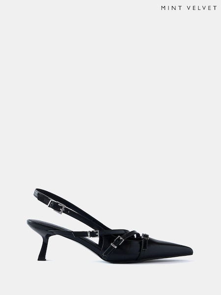 Mint Velvet Black Leather Slingback Shoes (AK9106) | €170
