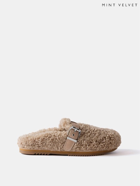 Mint Velvet Cream Faux Borg Slippers (AK9111) | AED230