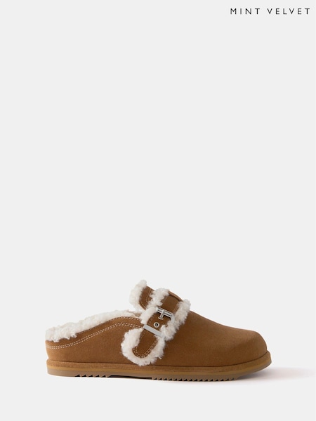 Mint Velvet Brown Tan Suede Clog Slippers (AK9116) | AED230