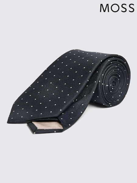 MOSS Navy Blue Silk & Wool Pindot Tie (AK9206) | OMR17
