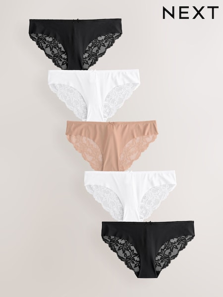 Black / White / Praline Nude Brazilian No VPL Lace Back Briefs 5 Pack (AK9222) | €38