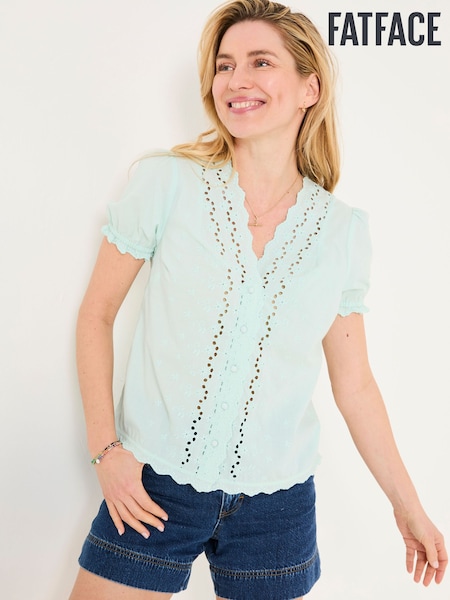 FatFace Aguste Mint Green Broderie Blouse (AK9290) | ₪241