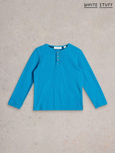 White Stuff Blue 100% Cotton Henley T-Shirt (AK9314) | AED41