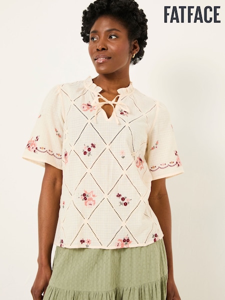 FatFace Airee Ivory Beeble Embroidered Blouse (AK9325) | ₪277