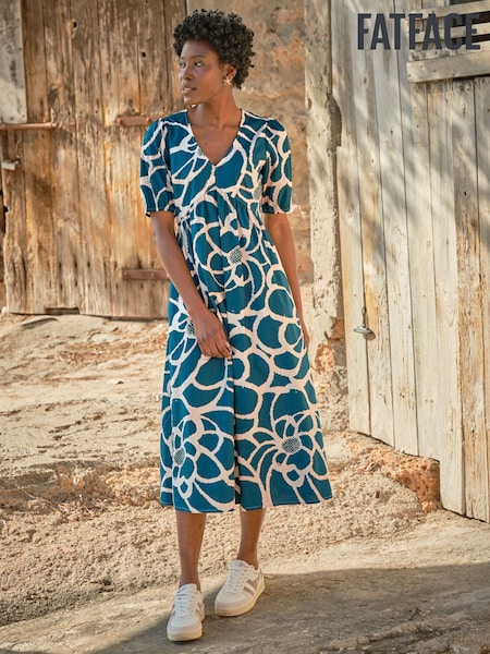 FatFace Remi Teal Blue Shibori Midi Dress (AK9436) | €91