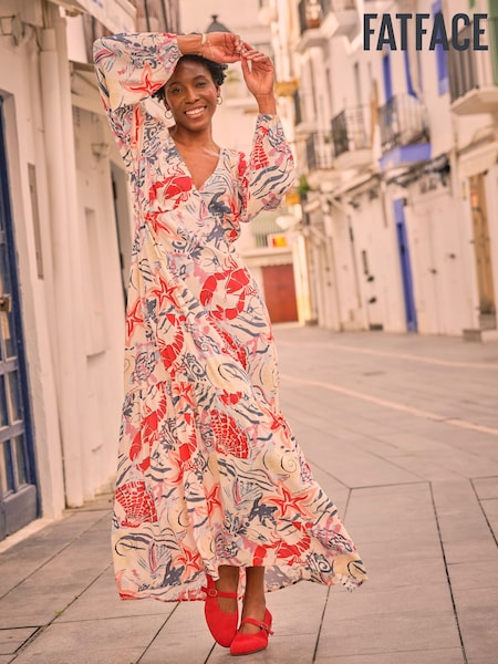 FatFace Noelle Ivory Sea Scene Midi Dress (AK9492) | ₪377