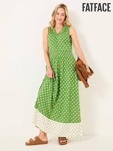 FatFace Ellie Mid Green Woodblock Jersey Maxi Dress (AK9498) | €93