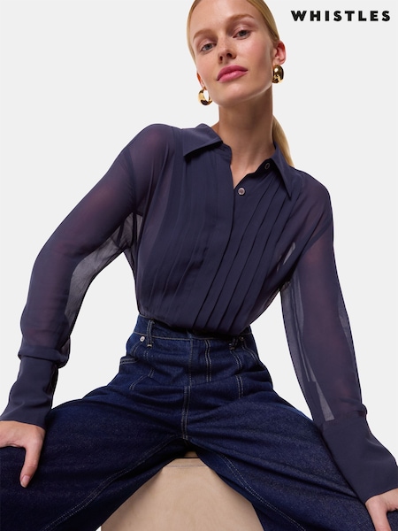 Whistles Blue Maya Pintuck Detail Blouse (AK9546) | €91