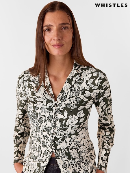Whistles Green Cut Stems V-Neck Blouse (AK9548) | €118