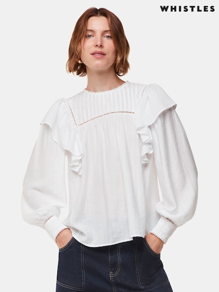 Whistles White Johanna Textured Frill Blouse (AK9557) | ₪448