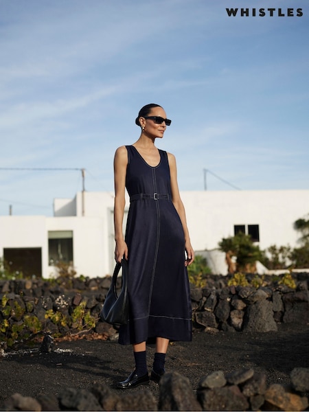 Whistles Blue Karina Sleeveless Midi Dress (AK9558) | €190