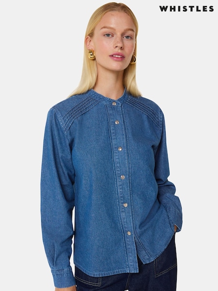 Whistles Pintuck Detail Denim 100% Cotton Shirt (AK9564) | ‏448‏₪