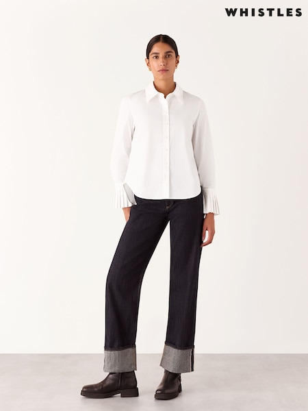 Whistles White Marcy Pleated Cuff 100% Cotton Shirt (AK9568) | ₪498